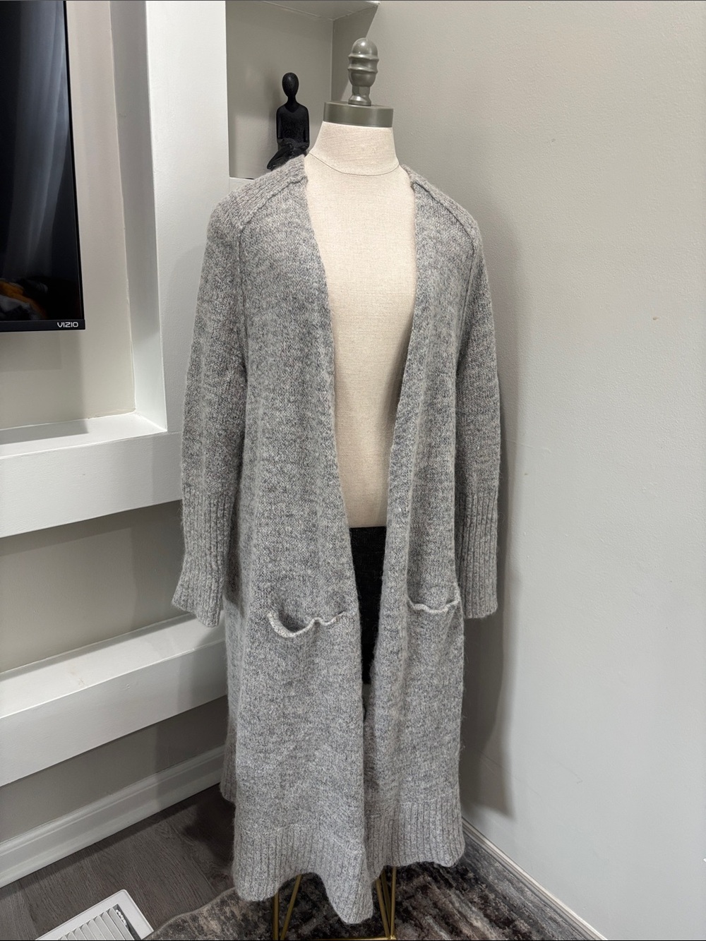 Free People Gray Longline Open Cardigan with Pockets